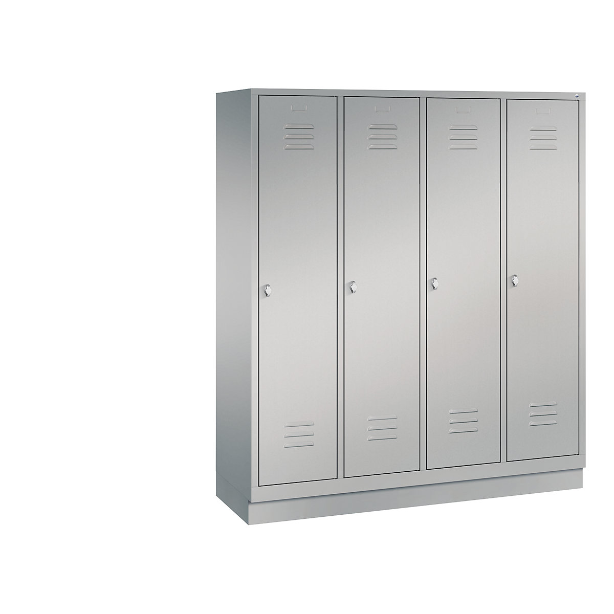 C+P – Garderobni ormar CLASSIC s postoljem, 4 odjela, širina odjela 400 mm, u aluminij bijeloj boji
