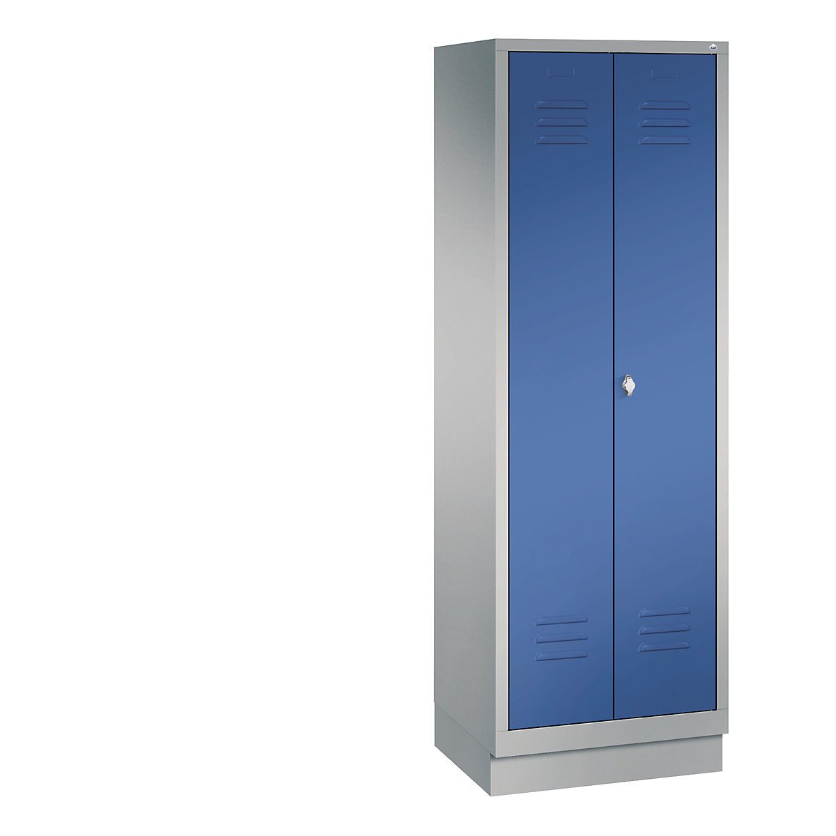 C+P – Ormar za uređaje CLASSIC s postoljem, 2 odjela, širina odjela 300 mm, u aluminij bijeloj / encijan plavoj boji