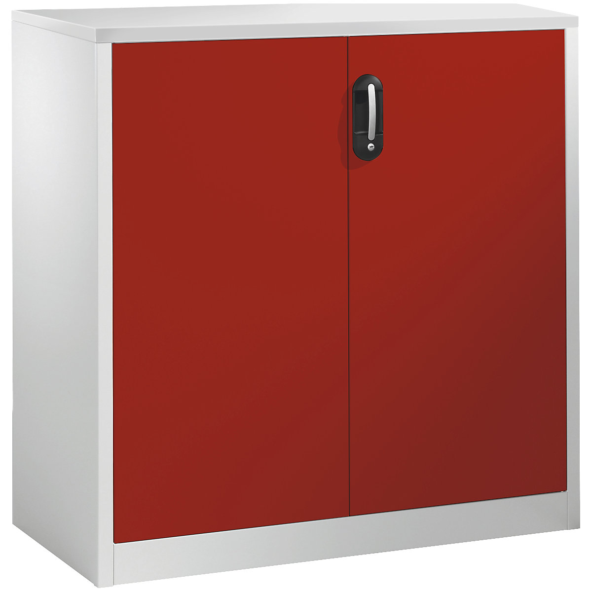 Niska komoda za dokumente ACURADO – C+P, 3 visine za registratore, VxŠxD 1200 x 1200 x 500 mm, u svijetlosivoj / vatreno crvenoj boji