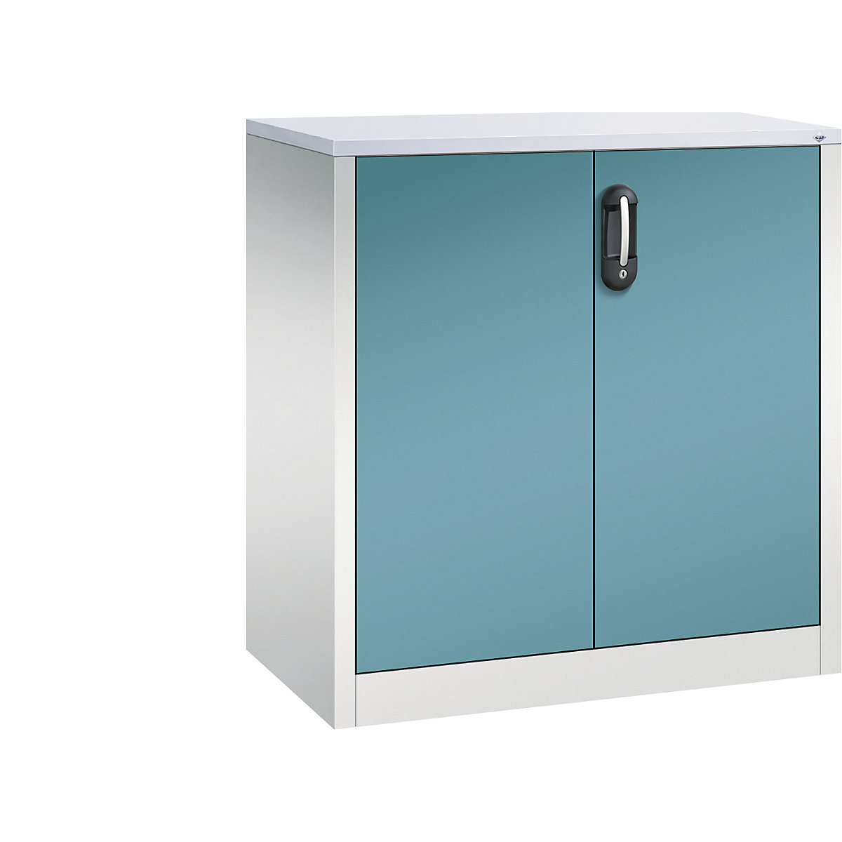 Niska komoda za dokumente ACURADO – C+P, 2 visine za registratore, VxŠxD 1000 x 930 x 500 mm, u svijetlosivoj / plavoj boji