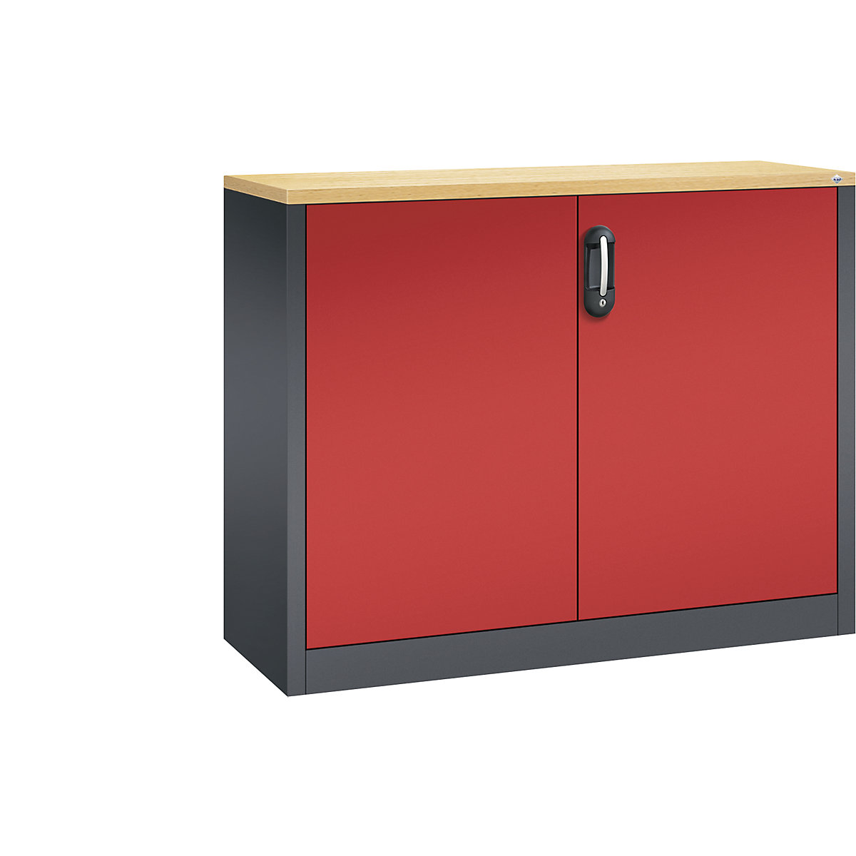 Niska komoda za dokumente ACURADO – C+P, 2 visine za registratore, VxŠxD 1000 x 1200 x 400 mm, u crnosivoj / vatreno crvenoj boji