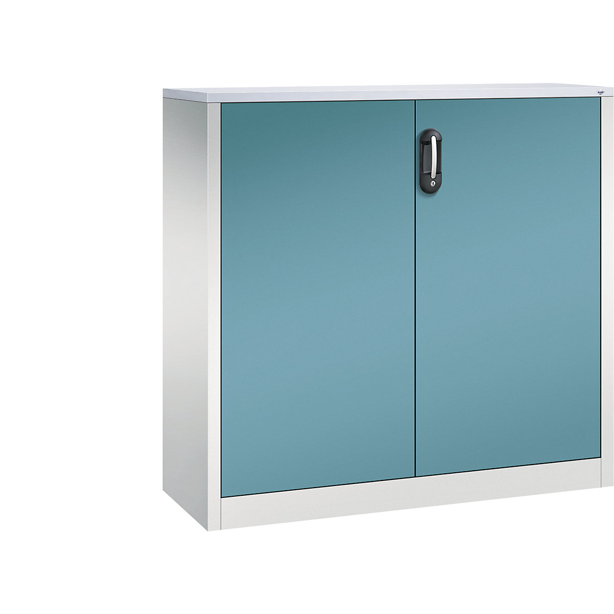 Niska komoda za dokumente ACURADO – C+P, 3 visine za registratore, VxŠxD 1200 x 1200 x 400 mm, u svijetlosivoj / plavoj boji