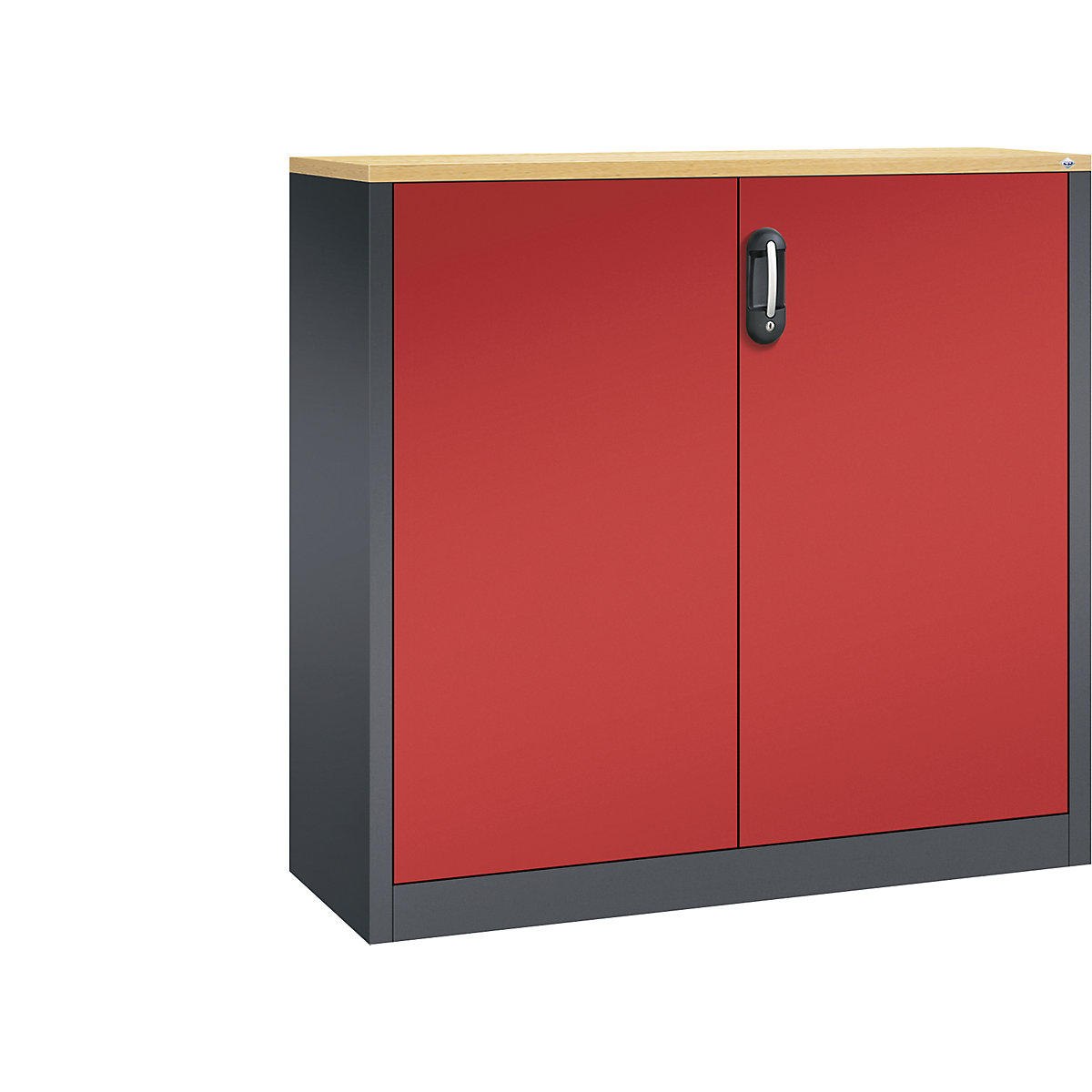 Niska komoda za dokumente ACURADO – C+P, 3 visine za registratore, VxŠxD 1200 x 1200 x 400 mm, u crnosivoj / vatreno crvenoj boji