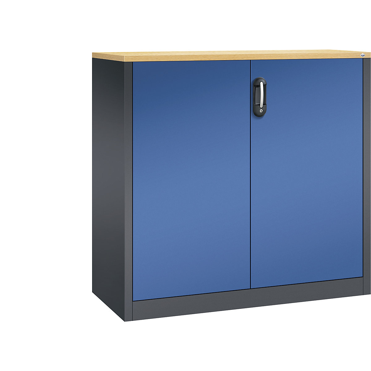 Niska komoda za dokumente ACURADO – C+P, 3 visine za registratore, VxŠxD 1200 x 1200 x 500 mm, u crnosivoj / encijan plavoj boji