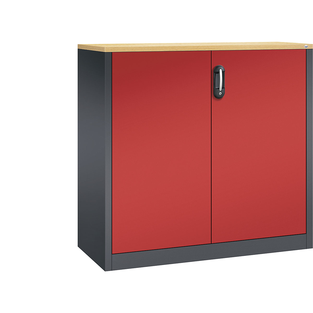 Niska komoda za dokumente ACURADO – C+P, 3 visine za registratore, VxŠxD 1200 x 1200 x 500 mm, u crnosivoj / vatreno crvenoj boji