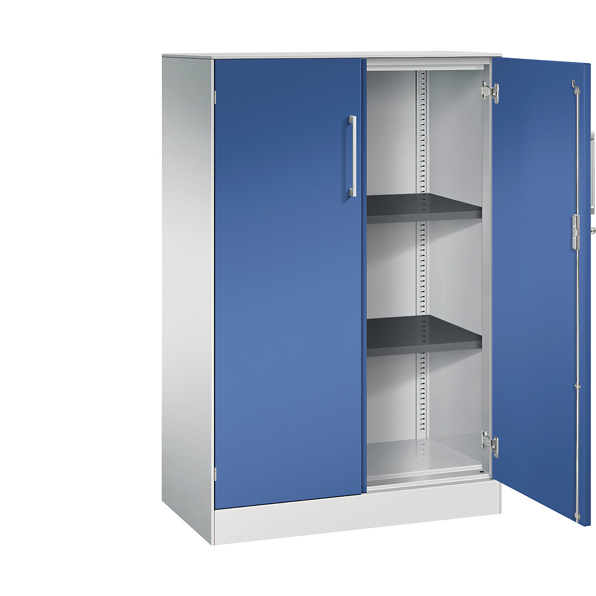 Ormar s krilnim vratima ASISTO, visina 1292 mm – C+P, širina 800 mm, 2 police, u svijetlosivoj/encijan plavoj boji-3