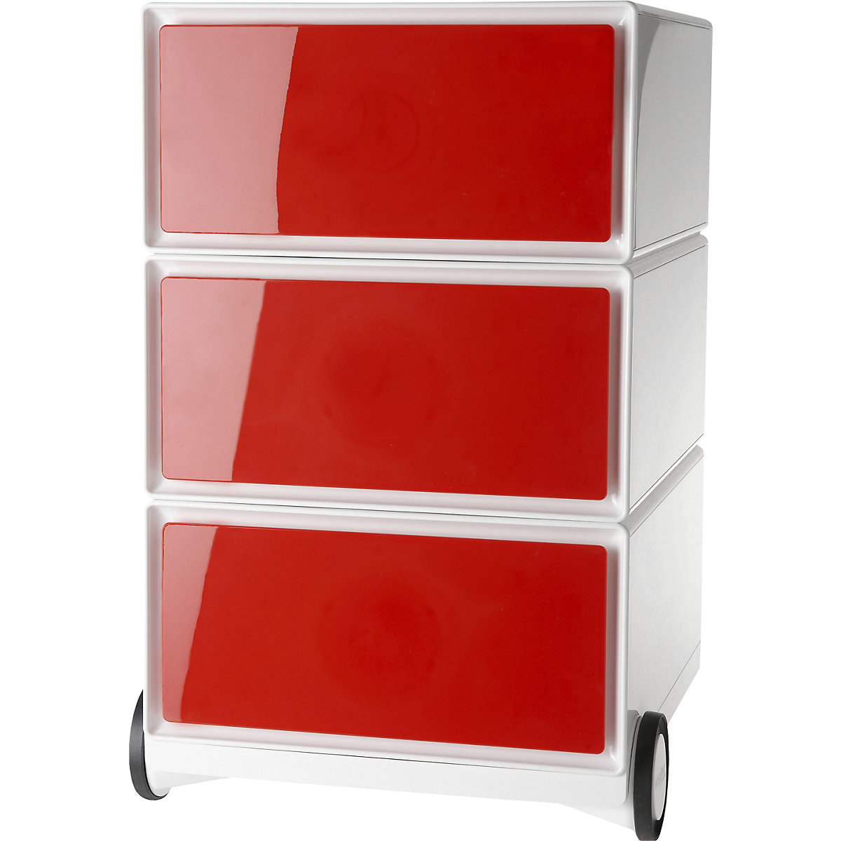 Pokretni ladičar easyBox® – Paperflow, 3 ladice, u bijeloj / crvenoj boji
