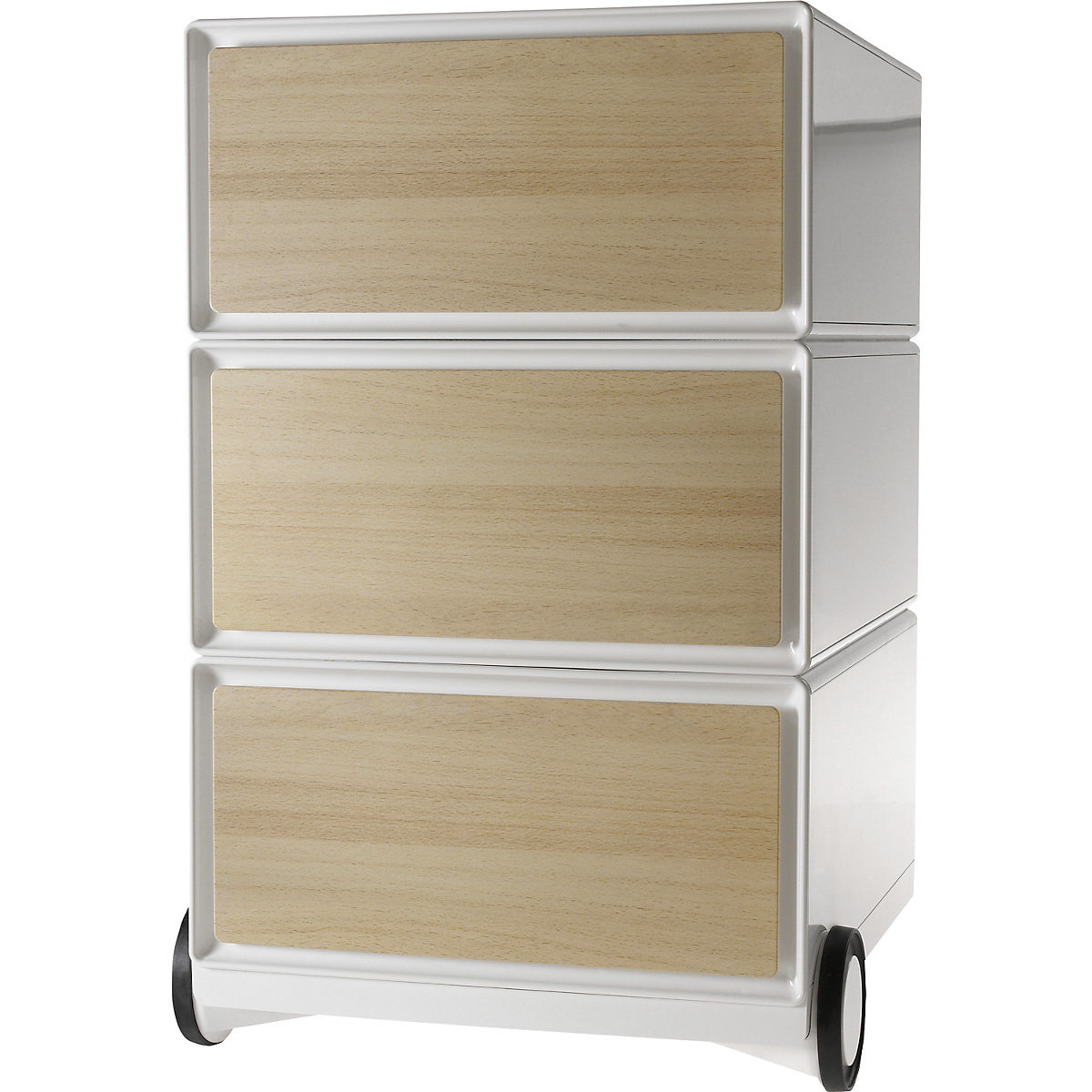 Pokretni ladičar easyBox® – Paperflow, 3 ladice, u bijeloj boji / bukva