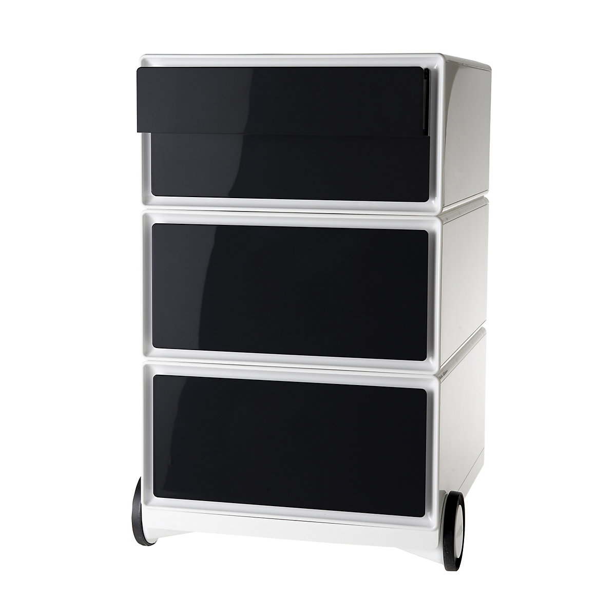 Pokretni ladičar easyBox® – Paperflow, 2 ladice, 2 plitke ladice, u bijeloj / crnoj boji