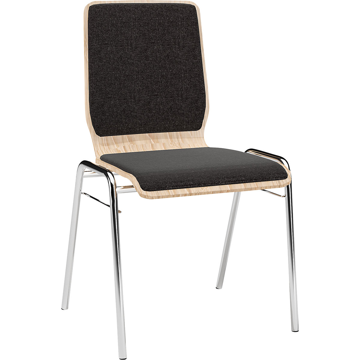 Drvena školjkasta stolica NUKI, obložena, kromirano postolje, pak. 4 kom., obloga u crnoj boji-3