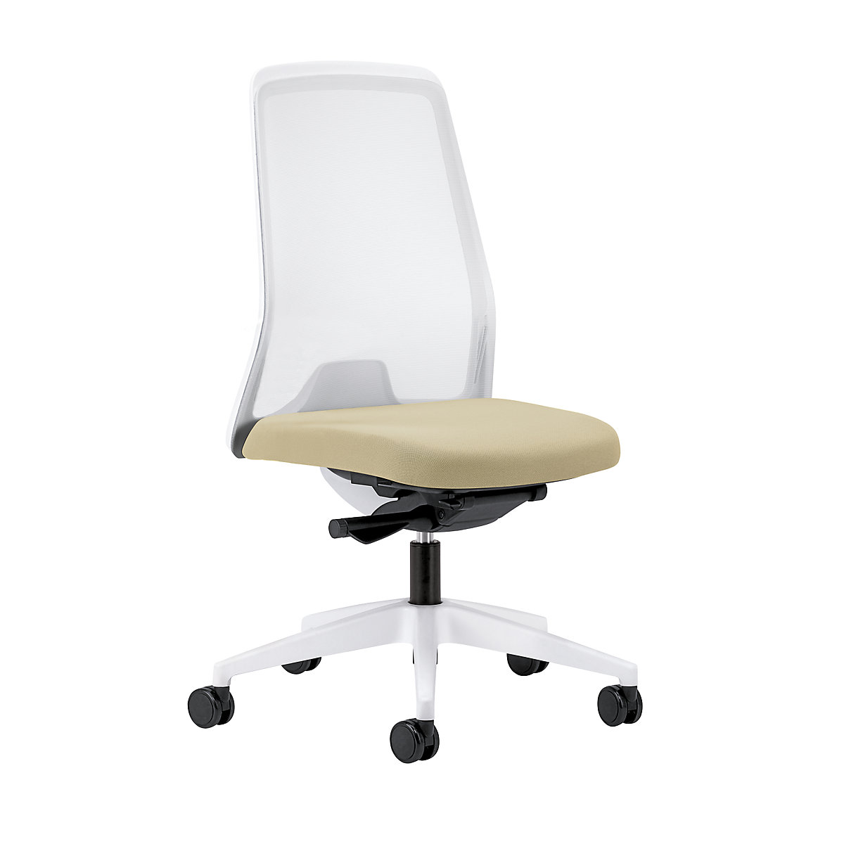 Udobna okretna stolica EVERY, mrežasti naslon za leđa u bijeloj boji – interstuhl, postolje u bijeloj boji, s mekanim kotačima, u bež boji, dubina sjedala 430 mm-3