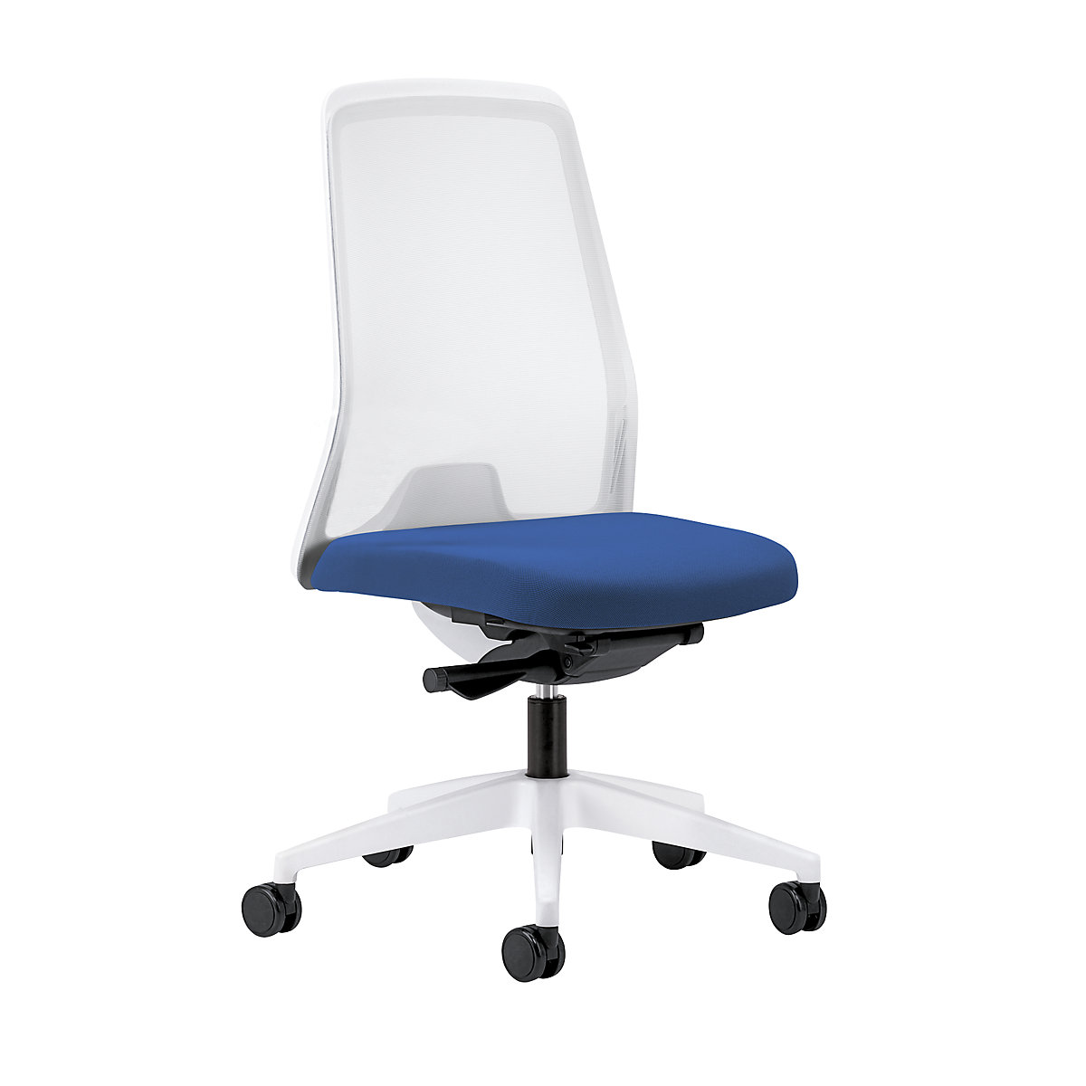 Udobna okretna stolica EVERY, mrežasti naslon za leđa u bijeloj boji – interstuhl, postolje u bijeloj boji, s mekanim kotačima, u encijan plavoj boji, dubina sjedala 430 mm-7