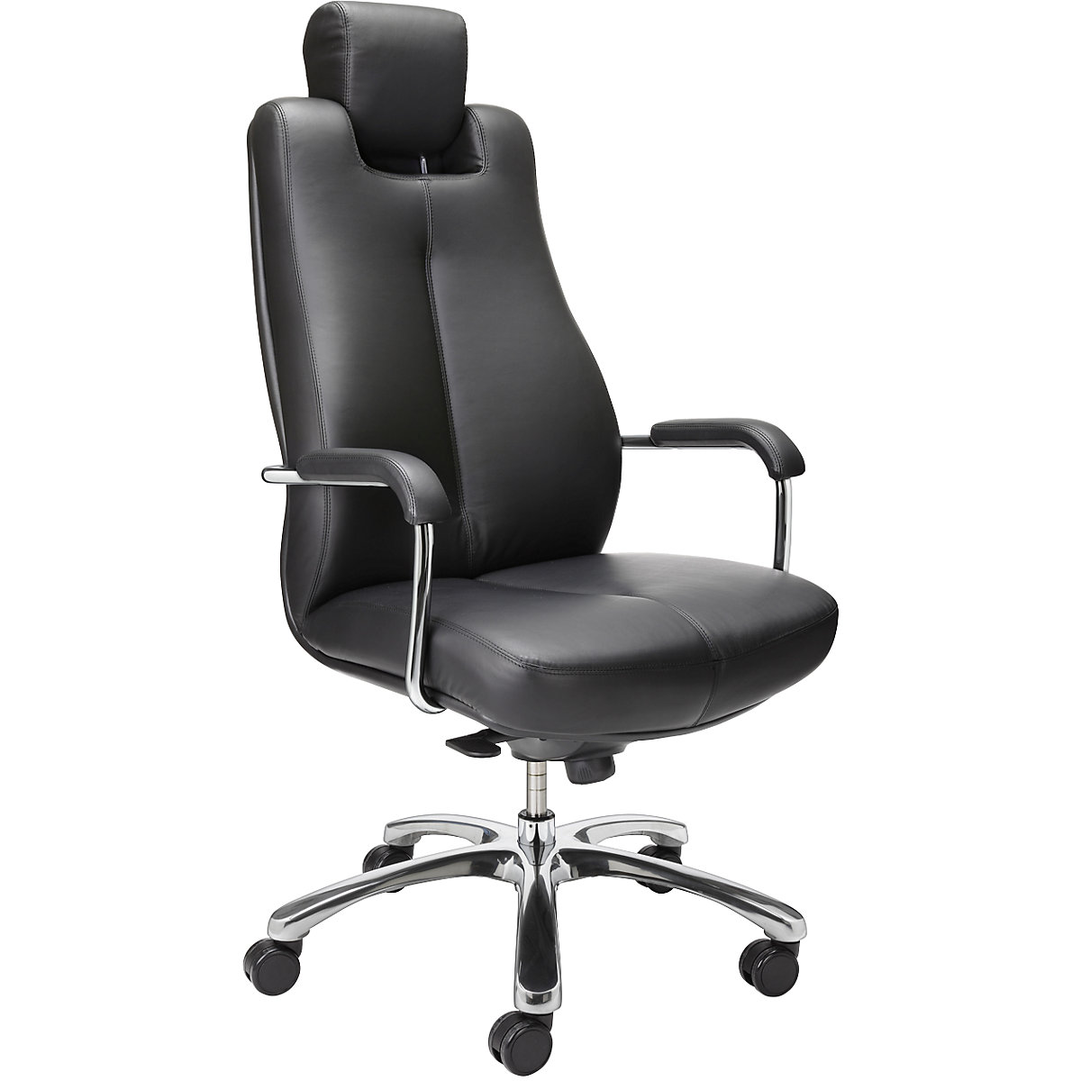 Udobna okretna stolica SONATA, s potporom za glavu s mogućnošću namještanja, kožna presvlaka u crnoj boji-2