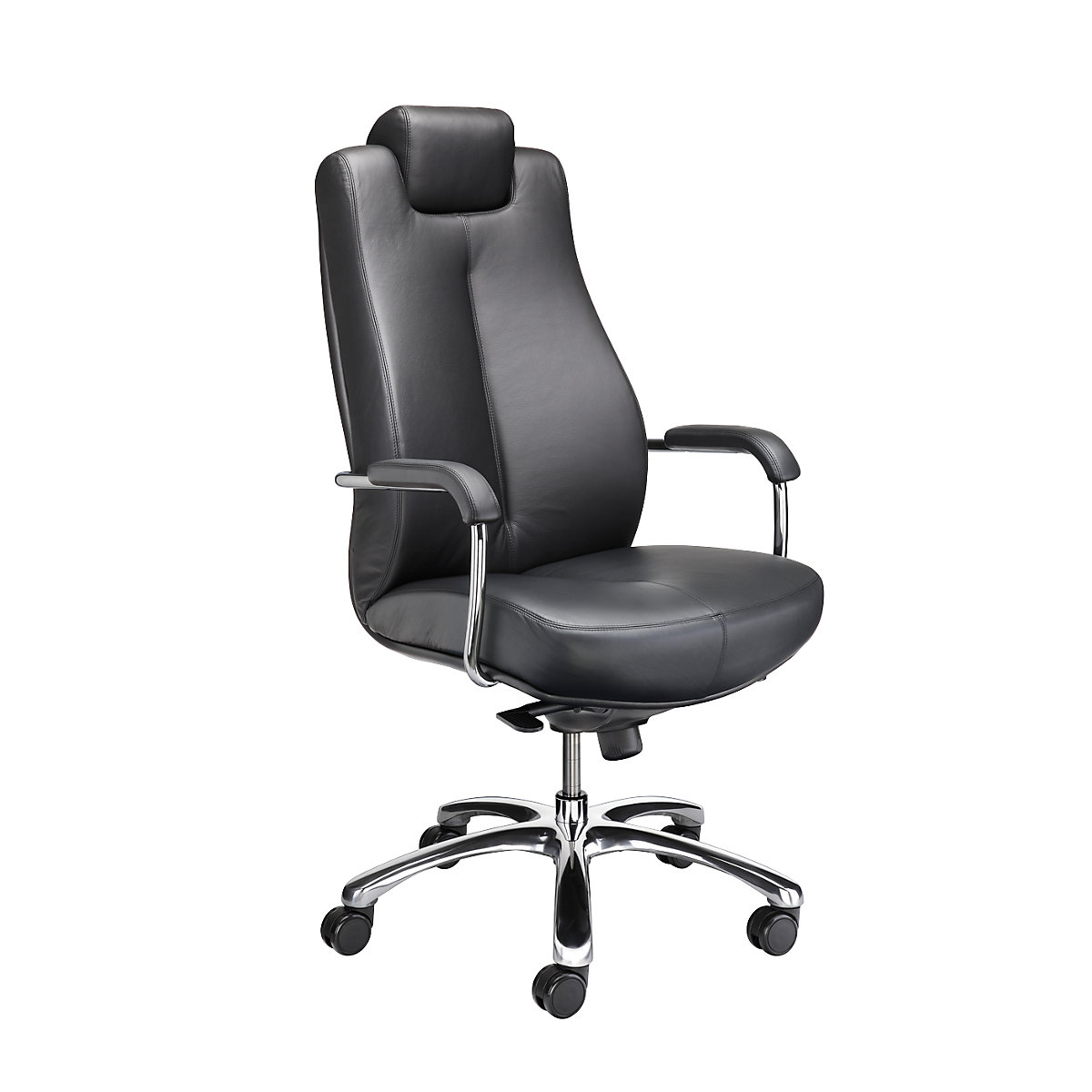 Udobna okretna stolica SONATA, s fiksnom potporom za glavu, kožna presvlaka u crnoj boji-3