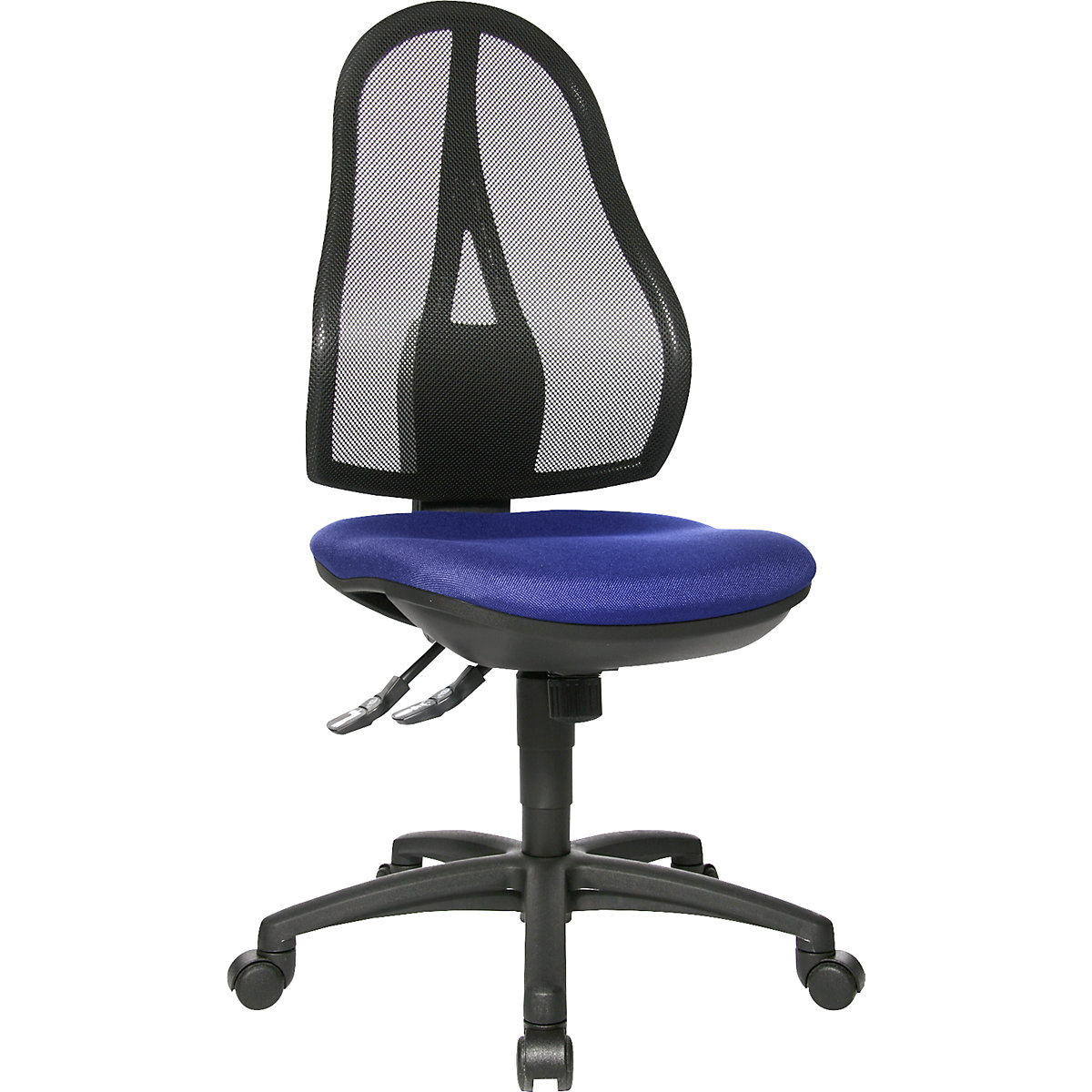 Uredska okretna stolica OPEN POINT SY – Topstar, bez naslona za ruke, mrežasti naslon za leđa u crnoj boji, presvlaka u royal plavoj boji-7