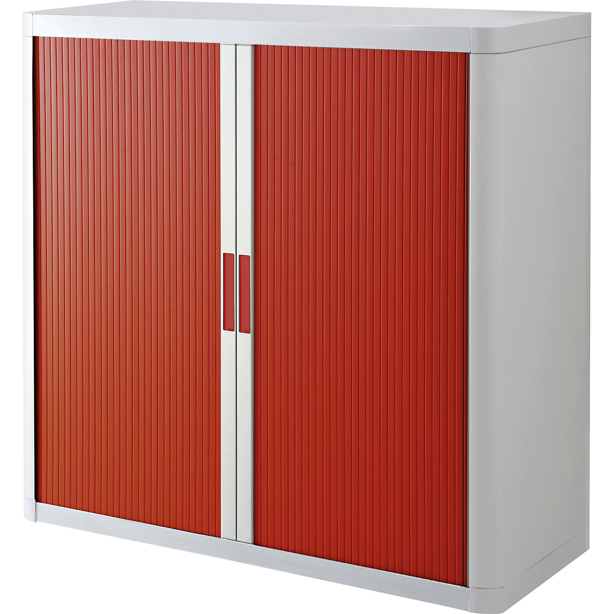 Ormar s rolo vratima easyOffice® – Paperflow, 2 police, visina 1040 mm, u bijeloj / crvenoj boji