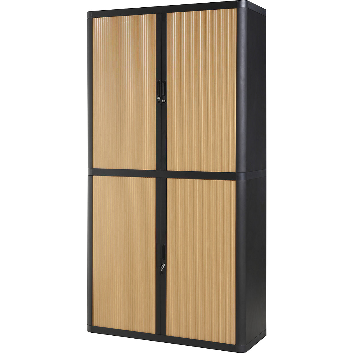 Ormar s rolo vratima easyOffice® – Paperflow, 4 police, visina 2040 mm, u crnoj boji / bukva