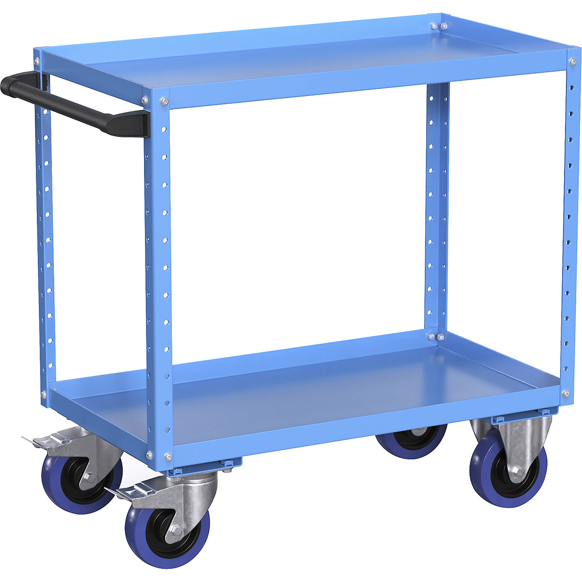Montażowy wózek pomocniczy CustomLine – eurokraft pro, 2 piętra, w pełni elastyczne opony, jasnoniebieski-1