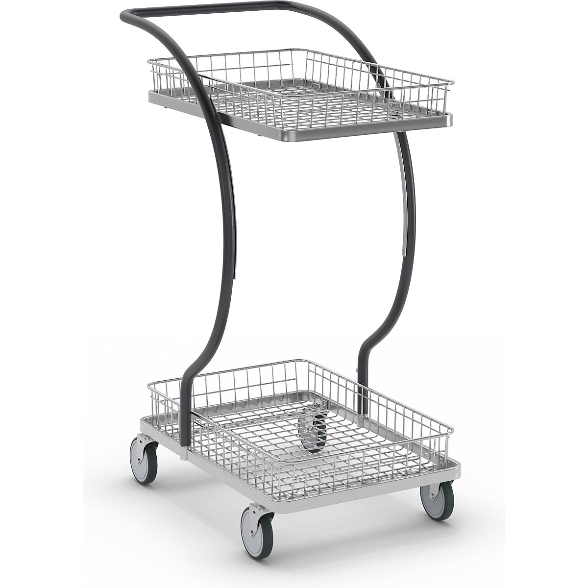 Wózek na zakupy i wózek stołowy C-LINE – Kongamek, z 2 chromowanymi koszami drucianymi, wys. pięter 160, 830 mm-1