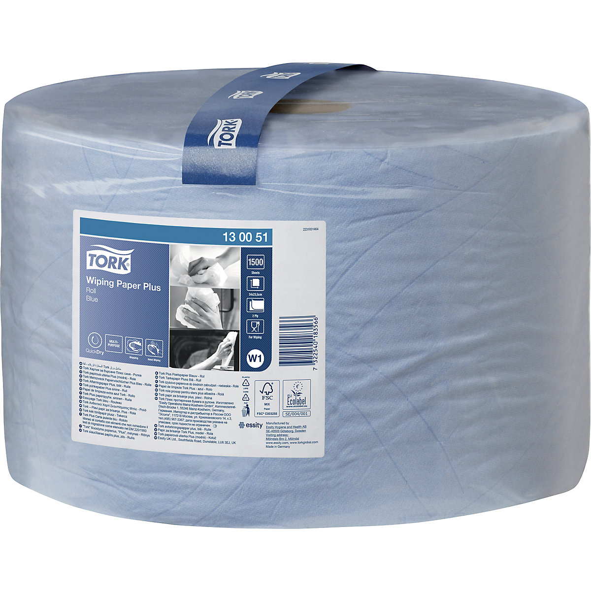 TORK – Salviette di carta/panni per la pulizia multiuso, qualità ibrida, a 2 veli, blu, dimensioni foglio 235 x 340 mm, conf. da 1 pz.
