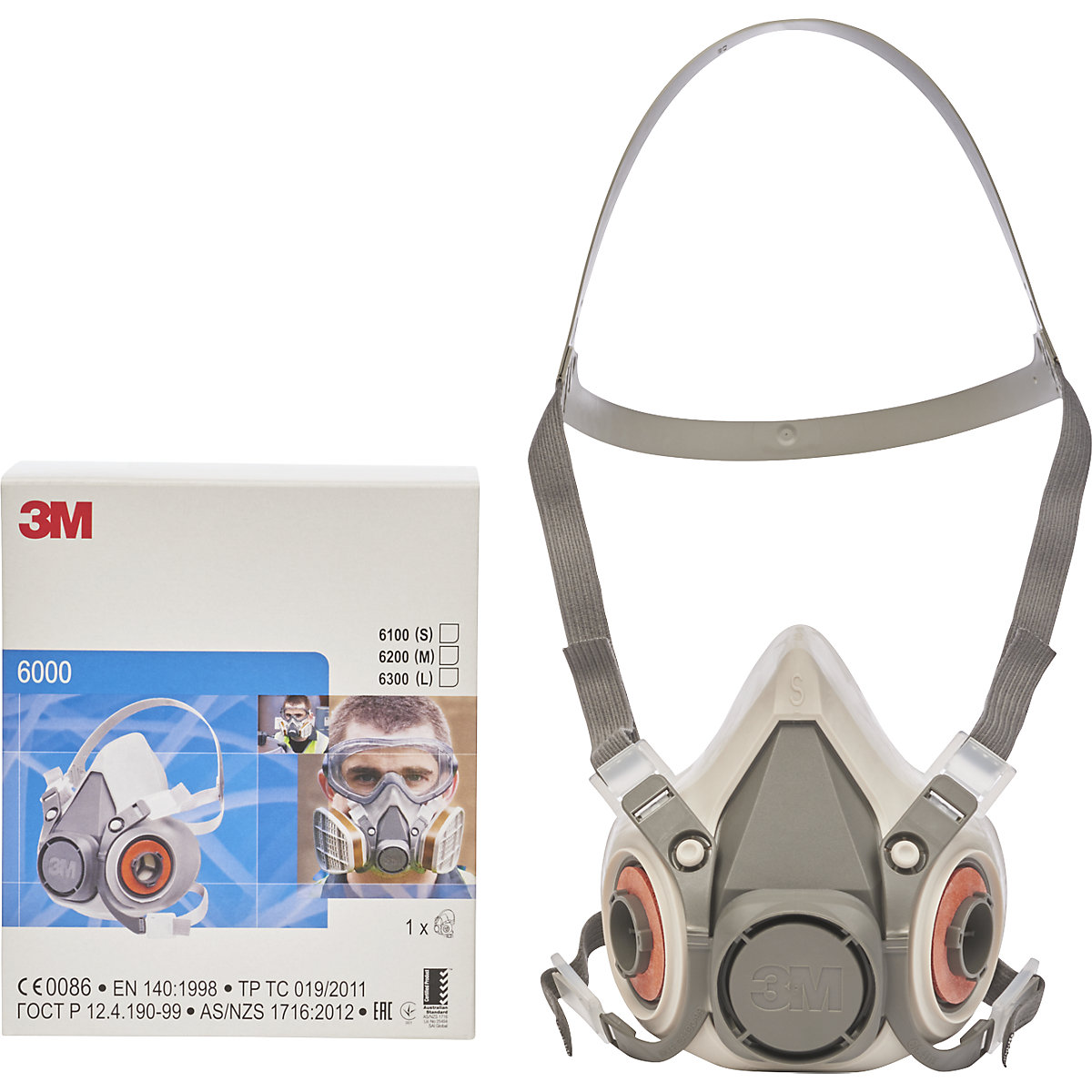 Demi-masque de protection respiratoire de la série 6000 de 3M. Large.