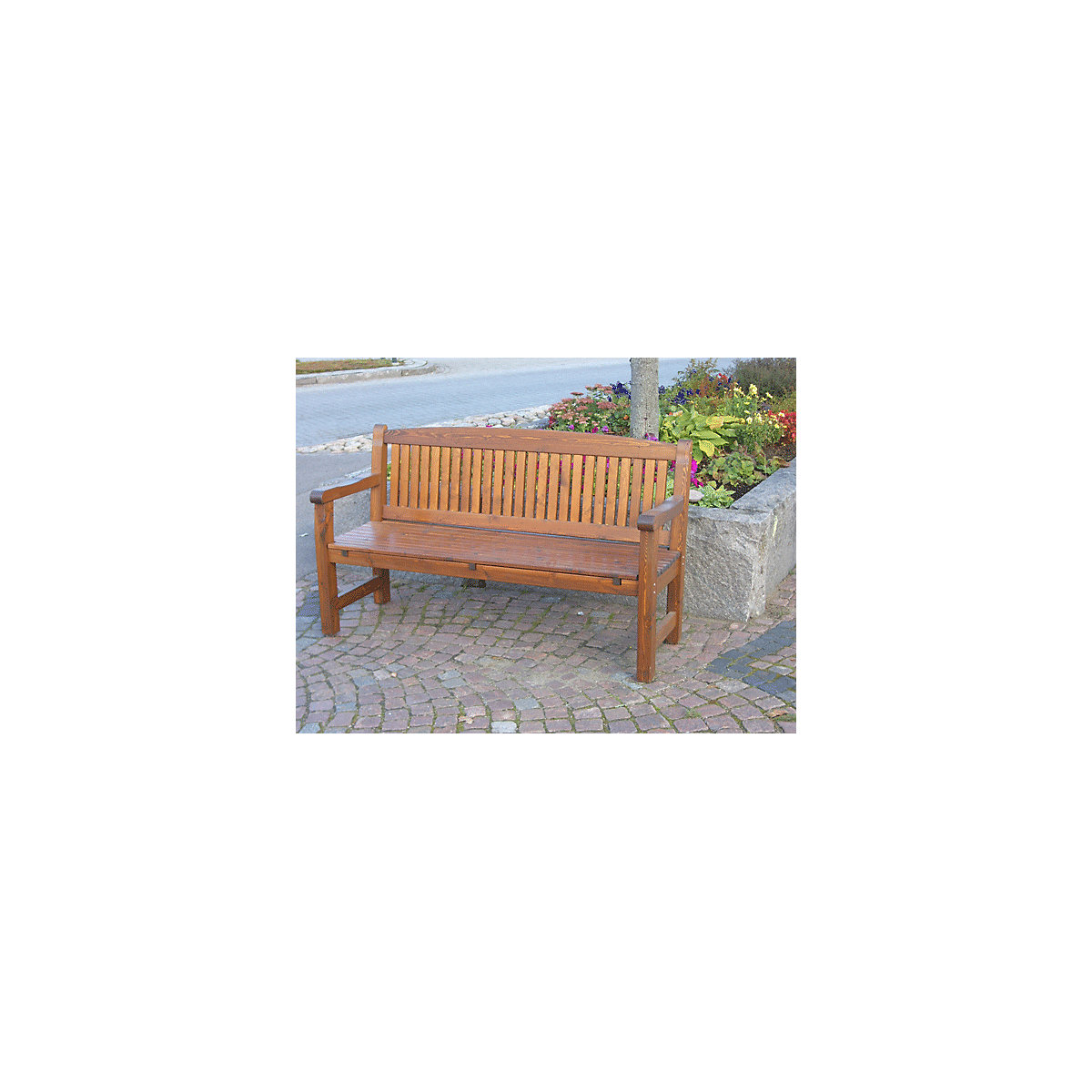Drvena klupa za sjedenje, u smeđoj boji, ukupna visina 930 mm, s 3 sjedišta-1