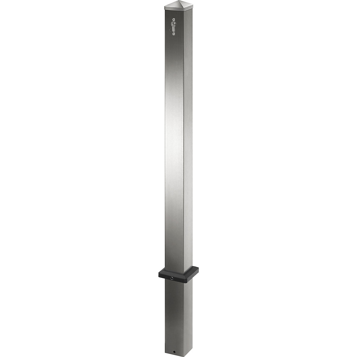 Stup za ograđivanje od nehrđajućeg čelika, s konusnom glavom, za betoniranje s podnom čahurom, 70 x 70 mm, profilni cilindar-10