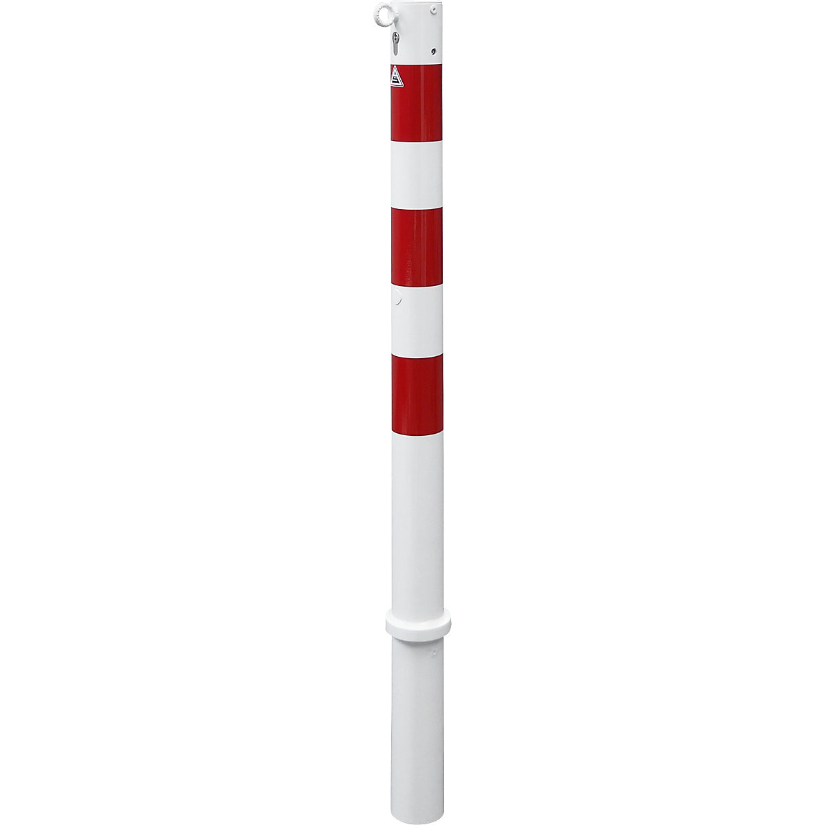 Stupić za ograđivanje, Ø 76 mm, u bijelo / crvenoj boji, s mogućnošću vađenja i profilnim cilindrom, s 1 ušicom