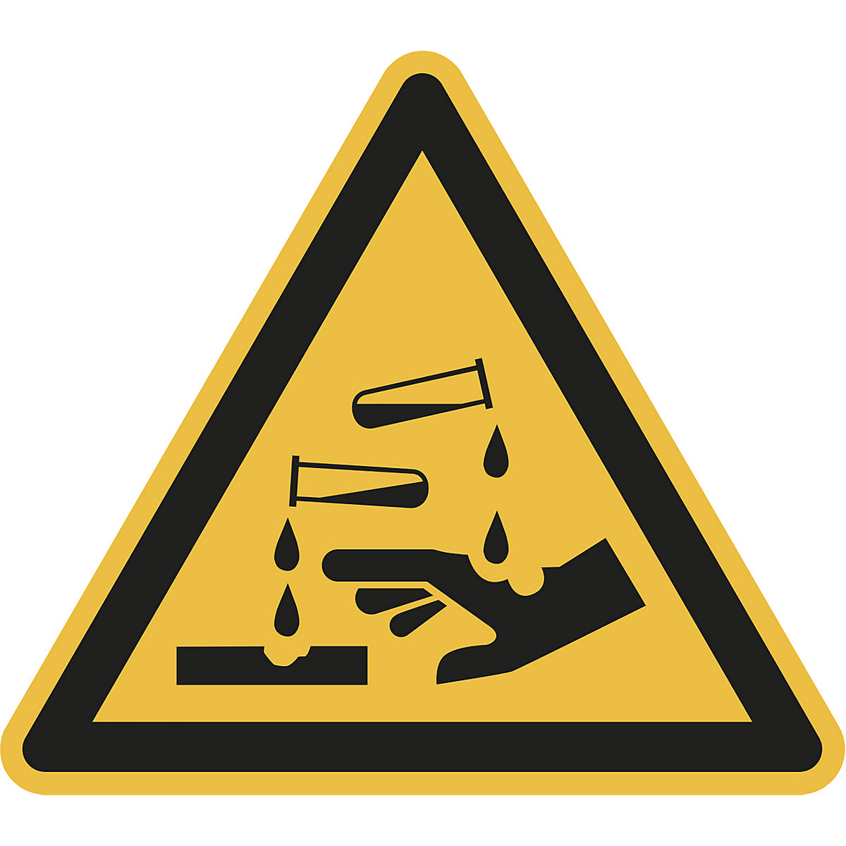 Waarschuwingsbord, waarschuwing voor etsende stoffen, VE = 10 stuks, aluminium, hoeklengte 200 mm-2