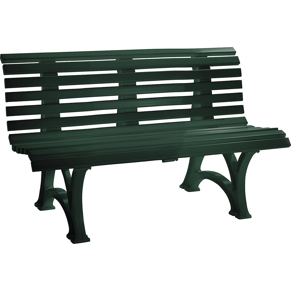Parková lavička z plastu, s 13 lištami, šířka 1500 mm, mechově zelená-7