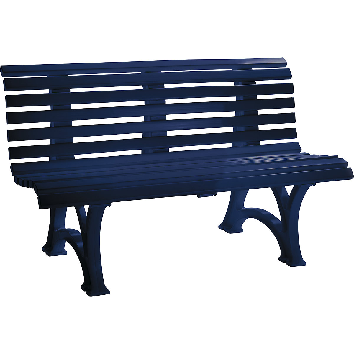 Parková lavička z plastu, s 13 lištami, šířka 1500 mm, ocelově modrá-10