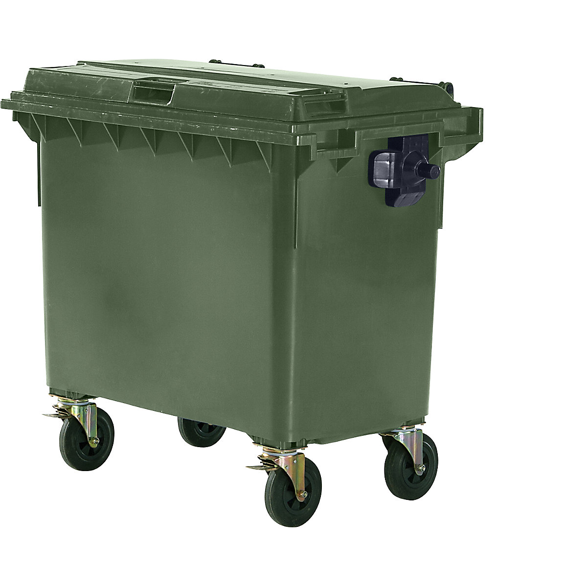 Kontejner na odpad z plastu, ČSN EN 840, objem 660 l, š x v x h 1360 x 1235 x 765 mm, zelená-4