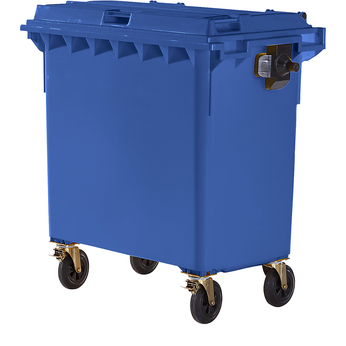 Kontejner na odpad z plastu, ČSN EN 840, objem 770 l, š x v x h 1360 x 1330 x 770 mm, modrá-5