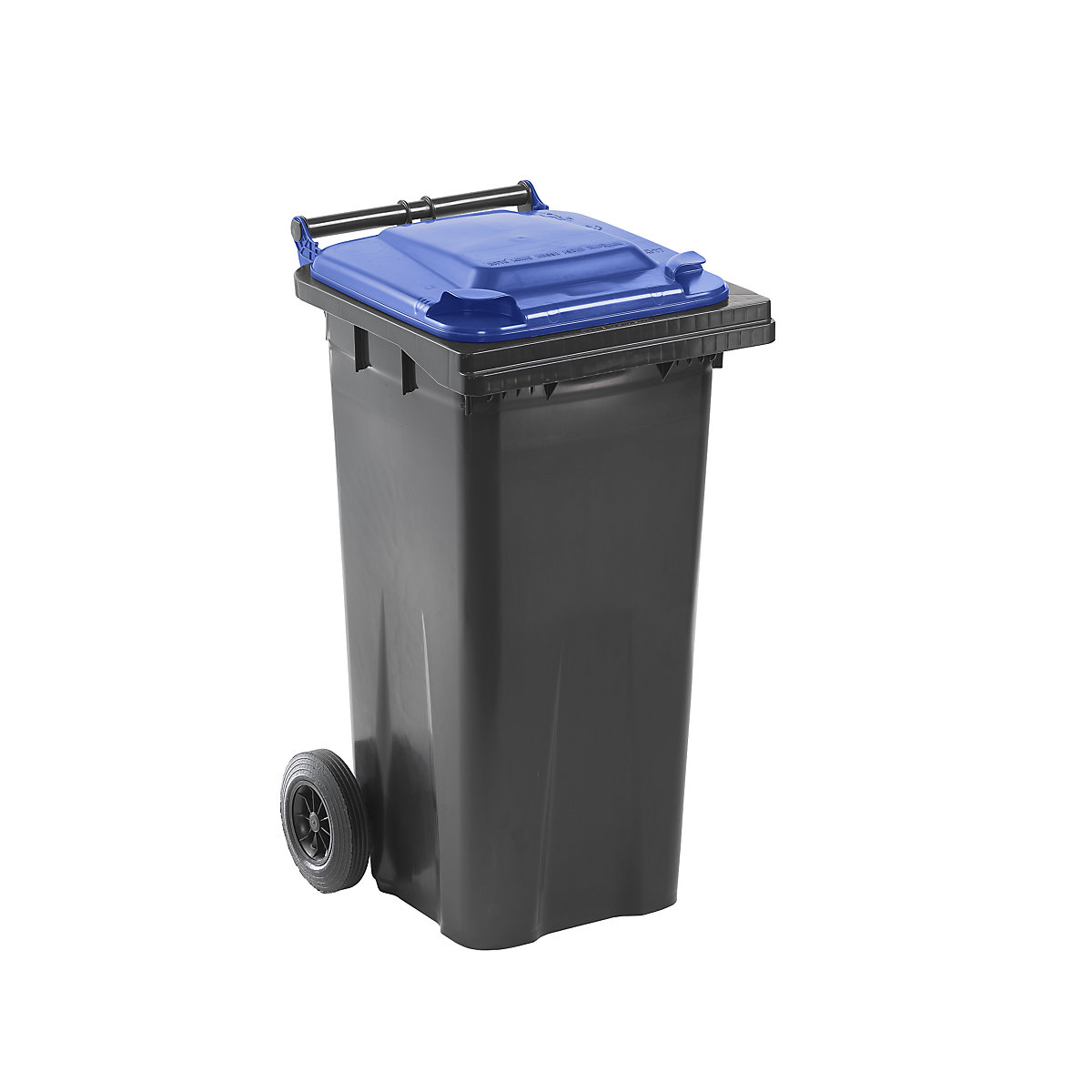 Nádoba na odpad podle ČSN EN 840, objem 120 l, š x v x h 505 x 1005 x 555 mm, antracitová, víko modré