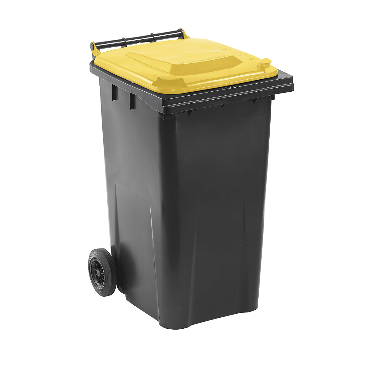 Nádoba na odpad podle ČSN EN 840, objem 240 l, š x v x h 580 x 1100 x 740 mm, antracitová, víko žluté