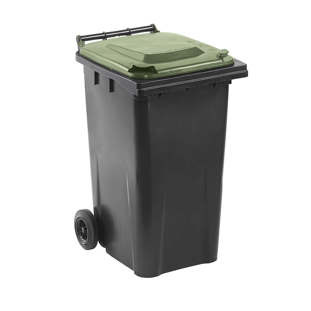 Nádoba na odpad podle ČSN EN 840, objem 240 l, š x v x h 580 x 1100 x 740 mm, antracitová, víko zelené