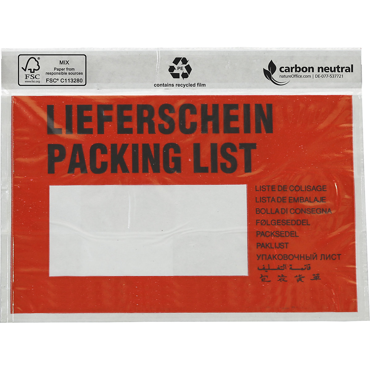 Dokumententasche, mit FSC®-Zertifizierung, VE 250 Stk, für DIN C6, mit Aufdruck „Lieferschein''-1