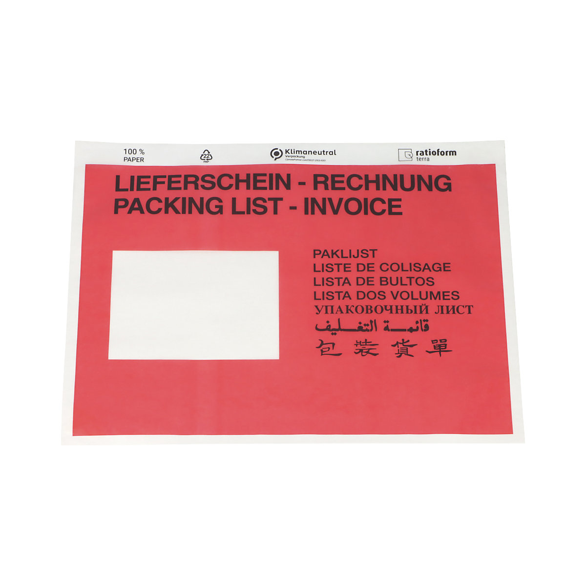 Dokumententaschen aus Papier terra, Aufdruck Lieferschein – Rechnung, VE 1000 Stk, LxB 240 x 175 mm, rot, ab 5 VE-4