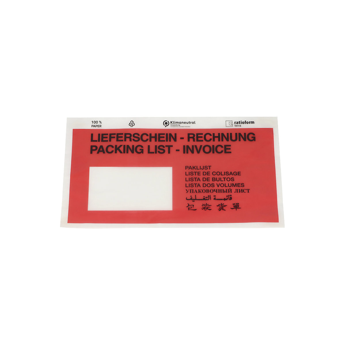 Dokumententaschen aus Papier terra, Aufdruck Lieferschein – Rechnung, VE 1000 Stk, LxB 240 x 131 mm, rot, ab 5 VE-5