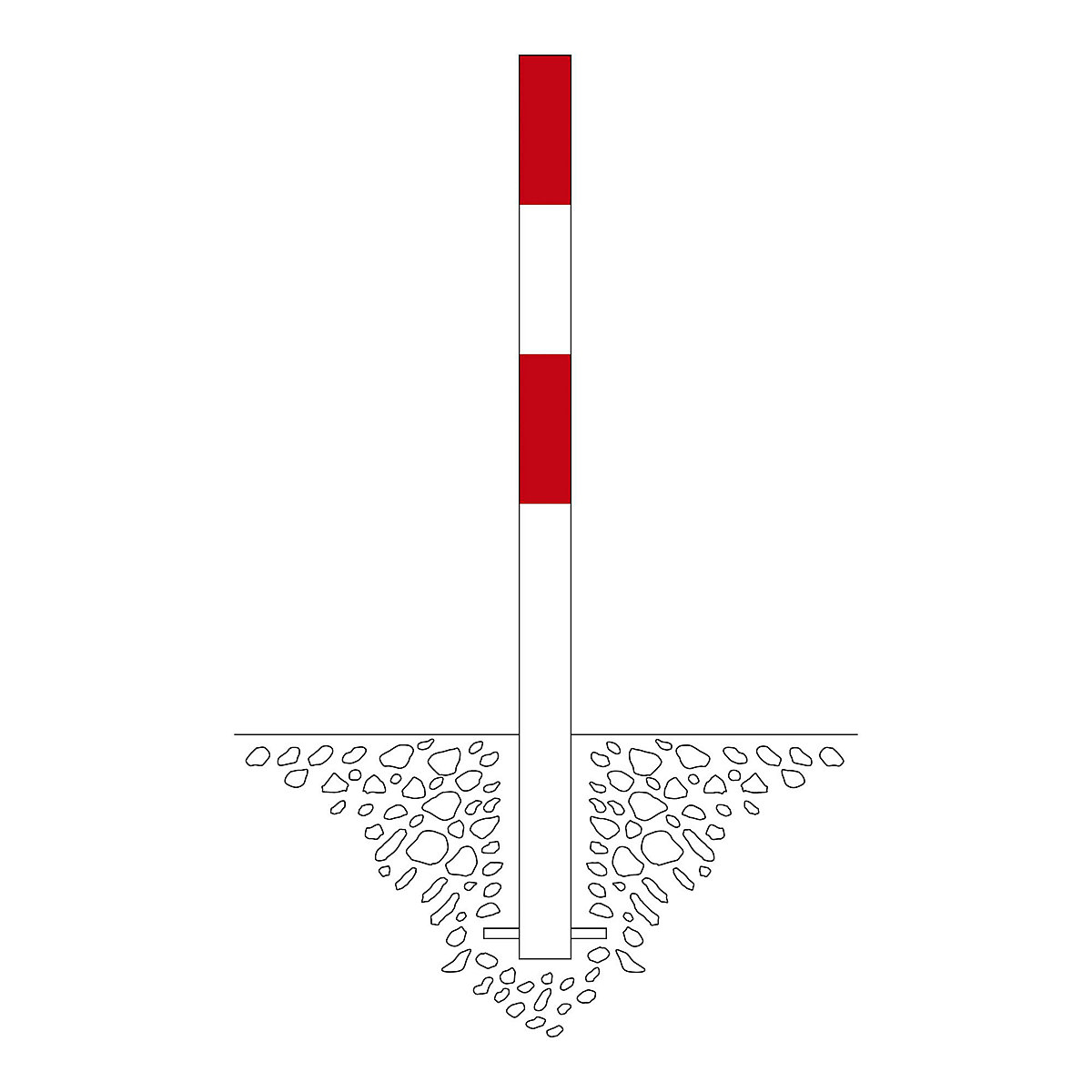 Zahradzovací stĺpik, na zabetónovanie, Ø 76 mm, červeno-biela plastová povrchová úprava, 2 oká-5