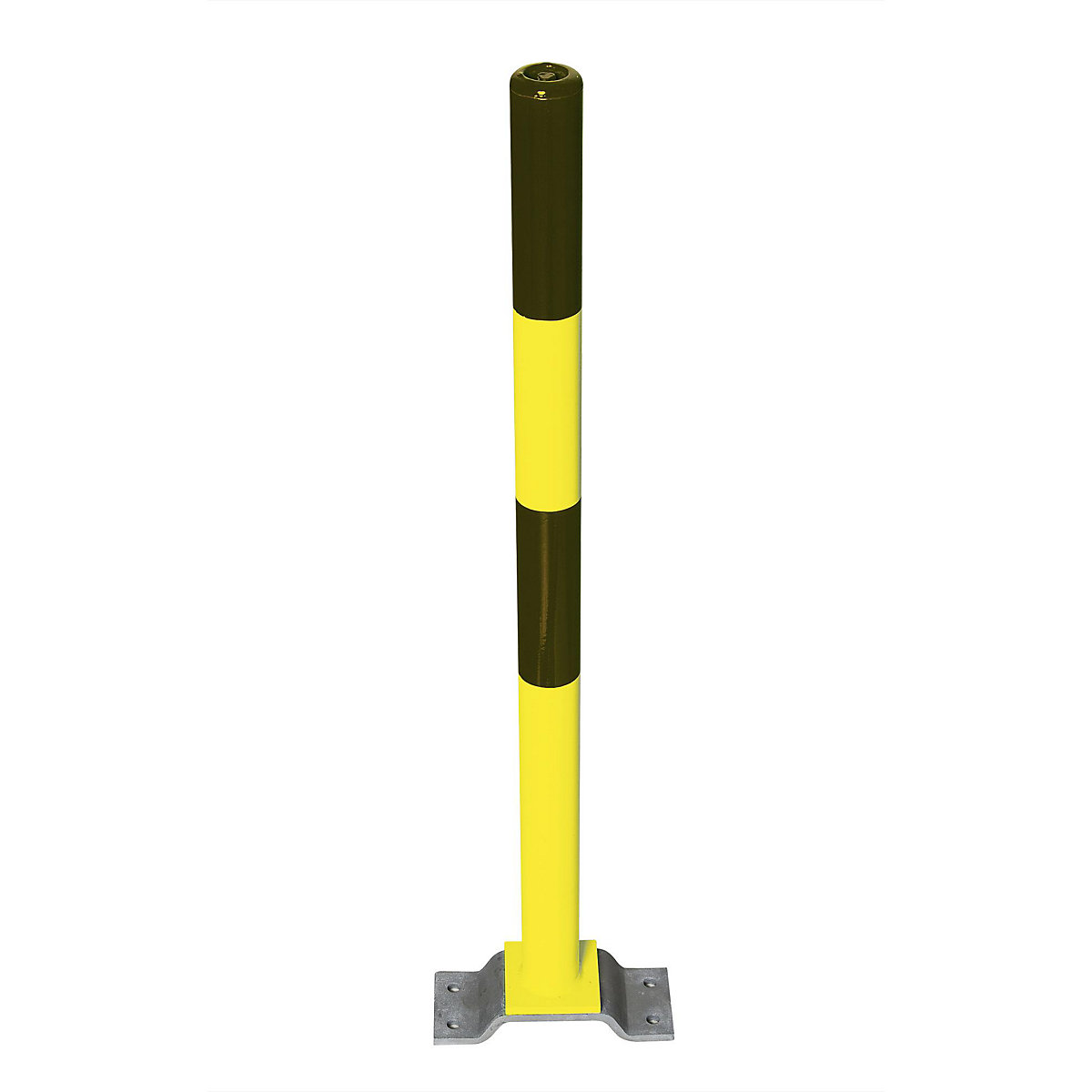 Zahradzovací stĺpik z ocele, na pripevnenie hmoždinkami, Ø 60 mm, čierno-žltý, 2 reťazové oká-5