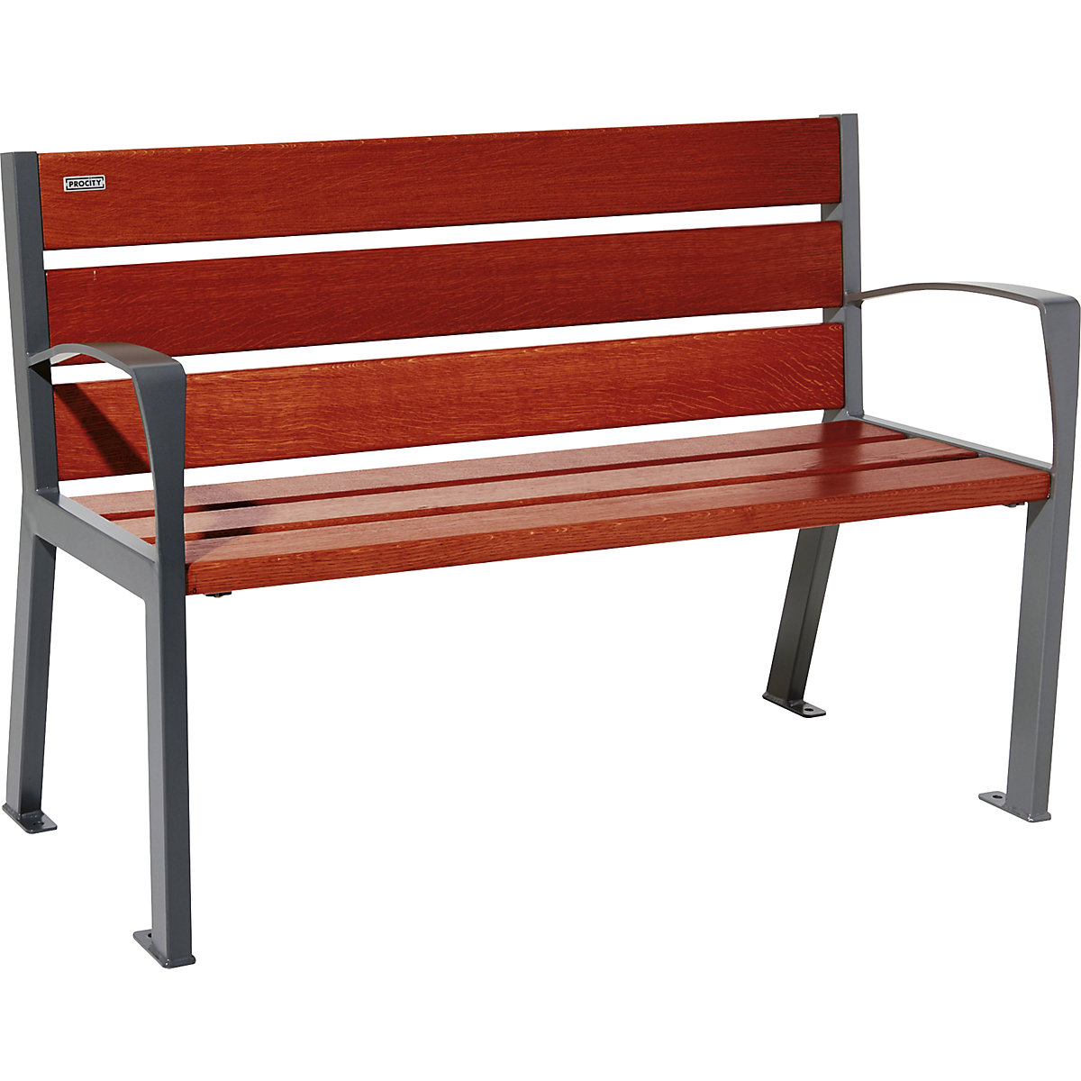 Drevená lavica na sedenie SILAOS® s operadlom – PROCITY, výška 866 mm, dĺžka 1200 mm, antracitová šedá, mahagónová-8