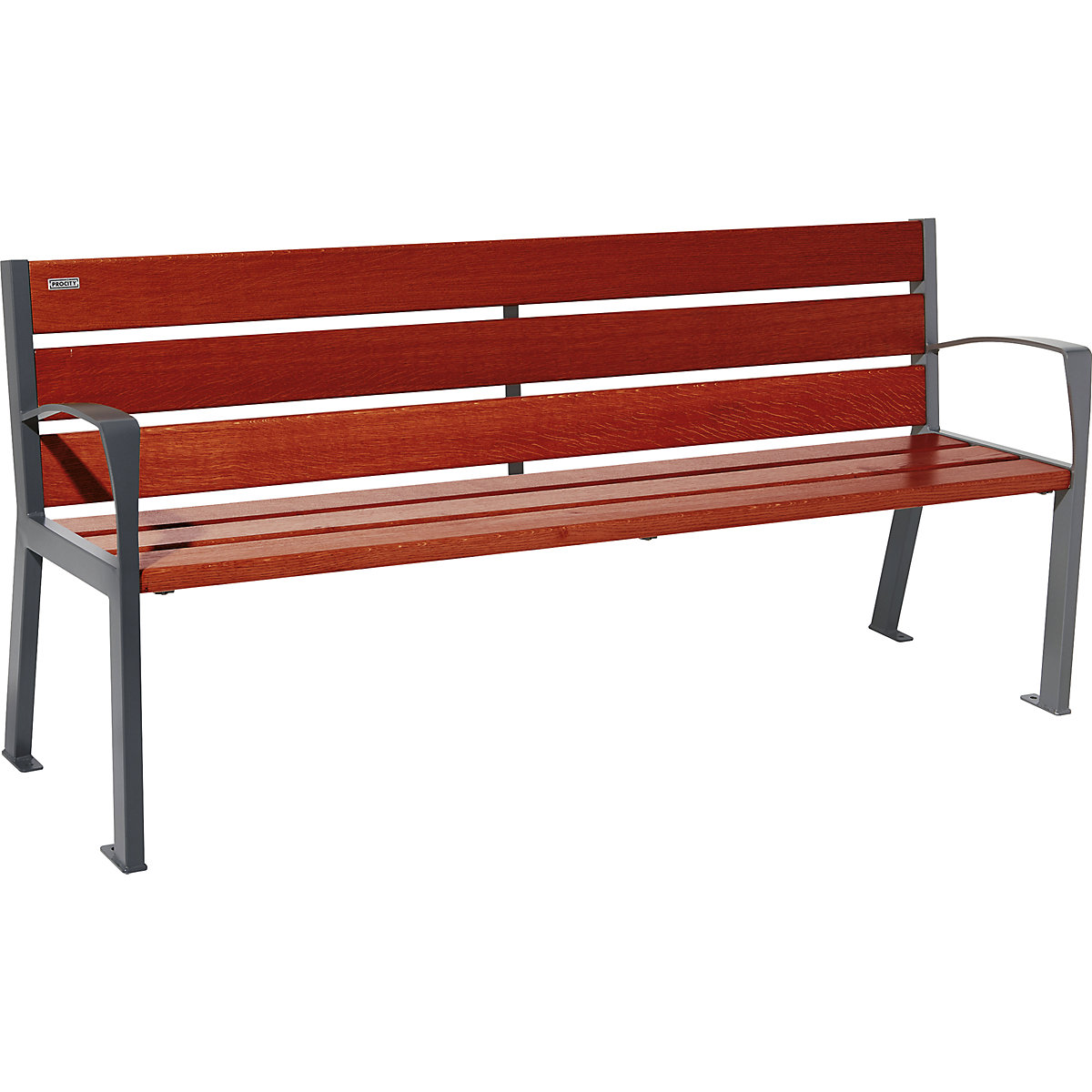 Drevená lavica na sedenie SILAOS® s operadlom – PROCITY, výška 866 mm, dĺžka 1800 mm, antracitová šedá, mahagónová-2