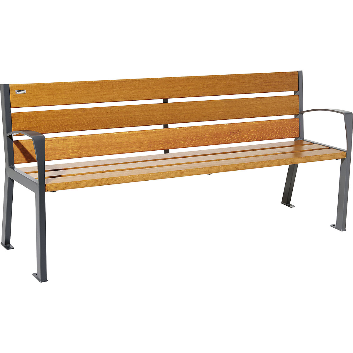 Drevená lavica na sedenie SILAOS® s operadlom – PROCITY, výška 866 mm, dĺžka 1800 mm, antracitová šedá, vzor dub svetlý-6