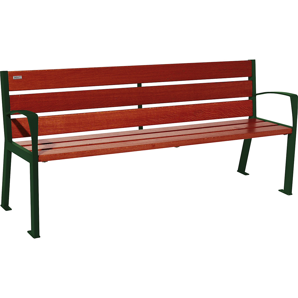 Drevená lavica na sedenie SILAOS® s operadlom – PROCITY, výška 866 mm, dĺžka 1800 mm, machová zelená, mahagónová-7