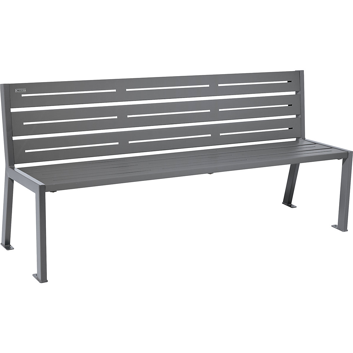 Oceľová parková lavička SILAOS® – PROCITY, dĺžka 1800 mm, antracitová šedá, s operadlom-4