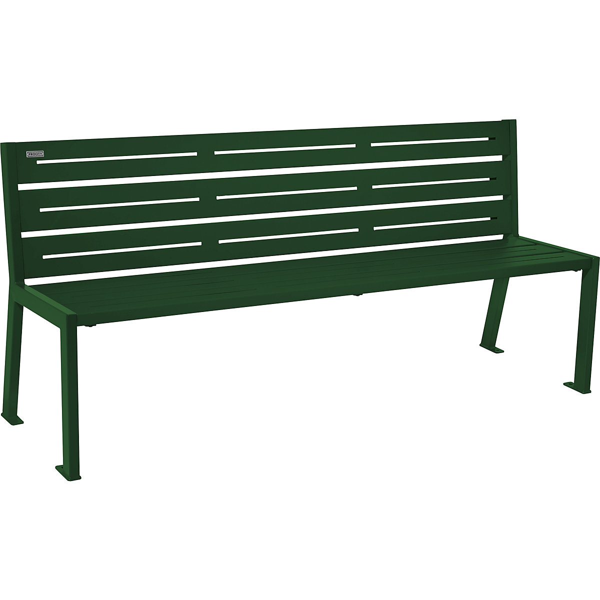 Oceľová parková lavička SILAOS® – PROCITY, dĺžka 1800 mm, machovo zelená, s operadlom-2