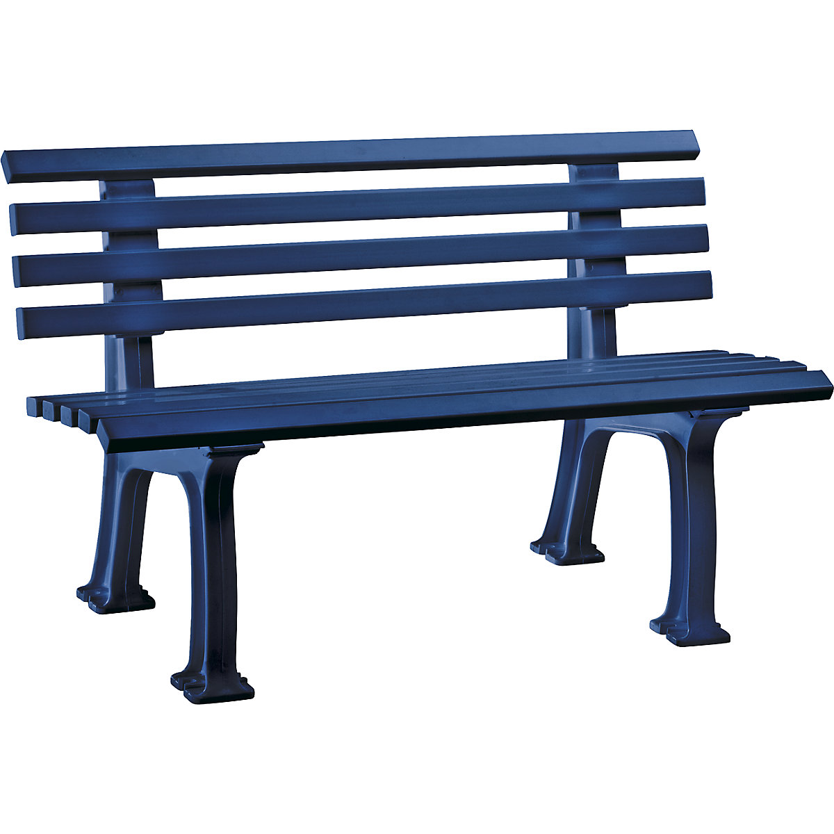 Parková lavička z plastu, s 9 lištami, šírka 1200 mm, oceľová modrá-5