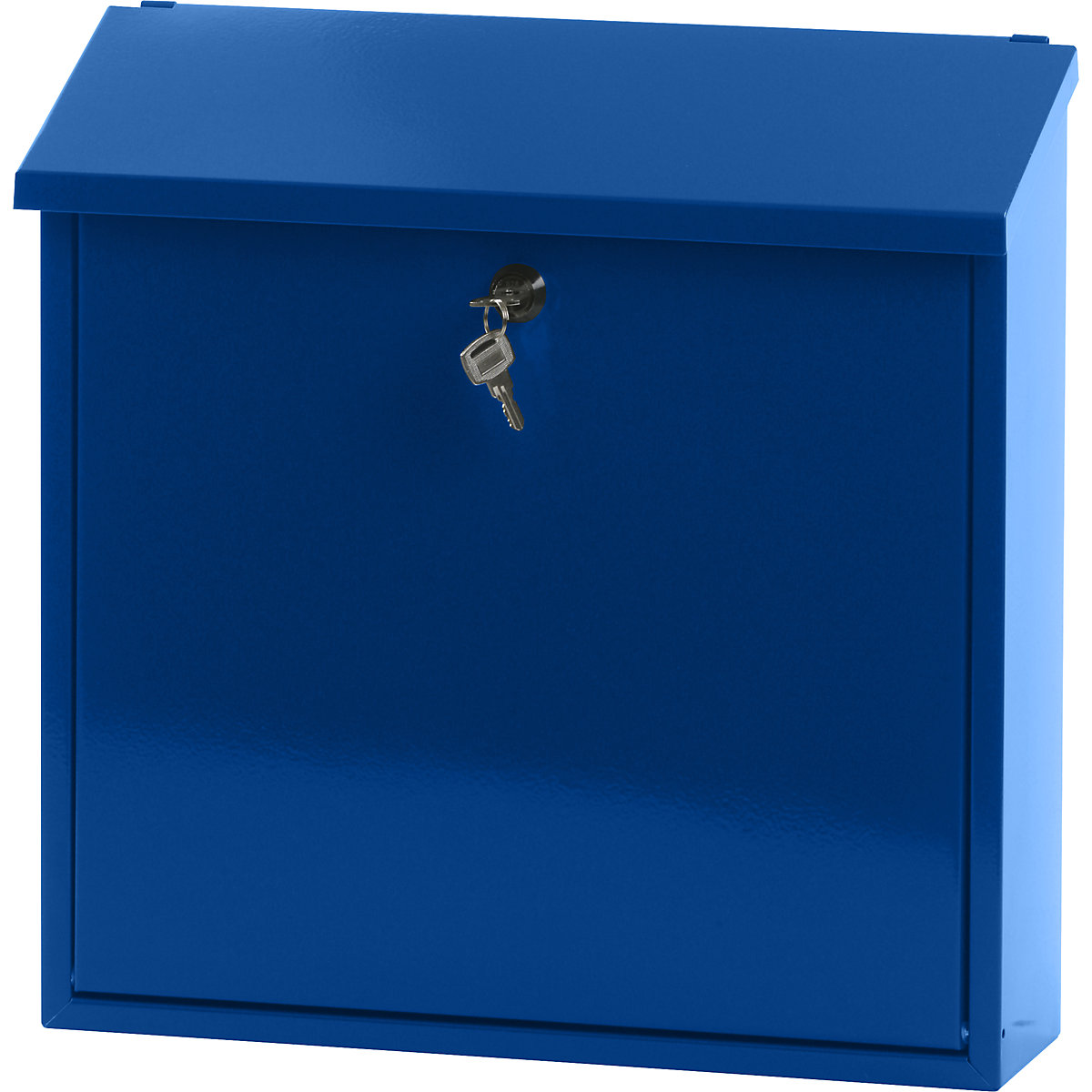 Poštová schránka, so sklopnou šikmou strechou, v x š x h 370 x 370 x 115 mm, oceľový plech, práškový nástrek, modrá RAL 5005-6