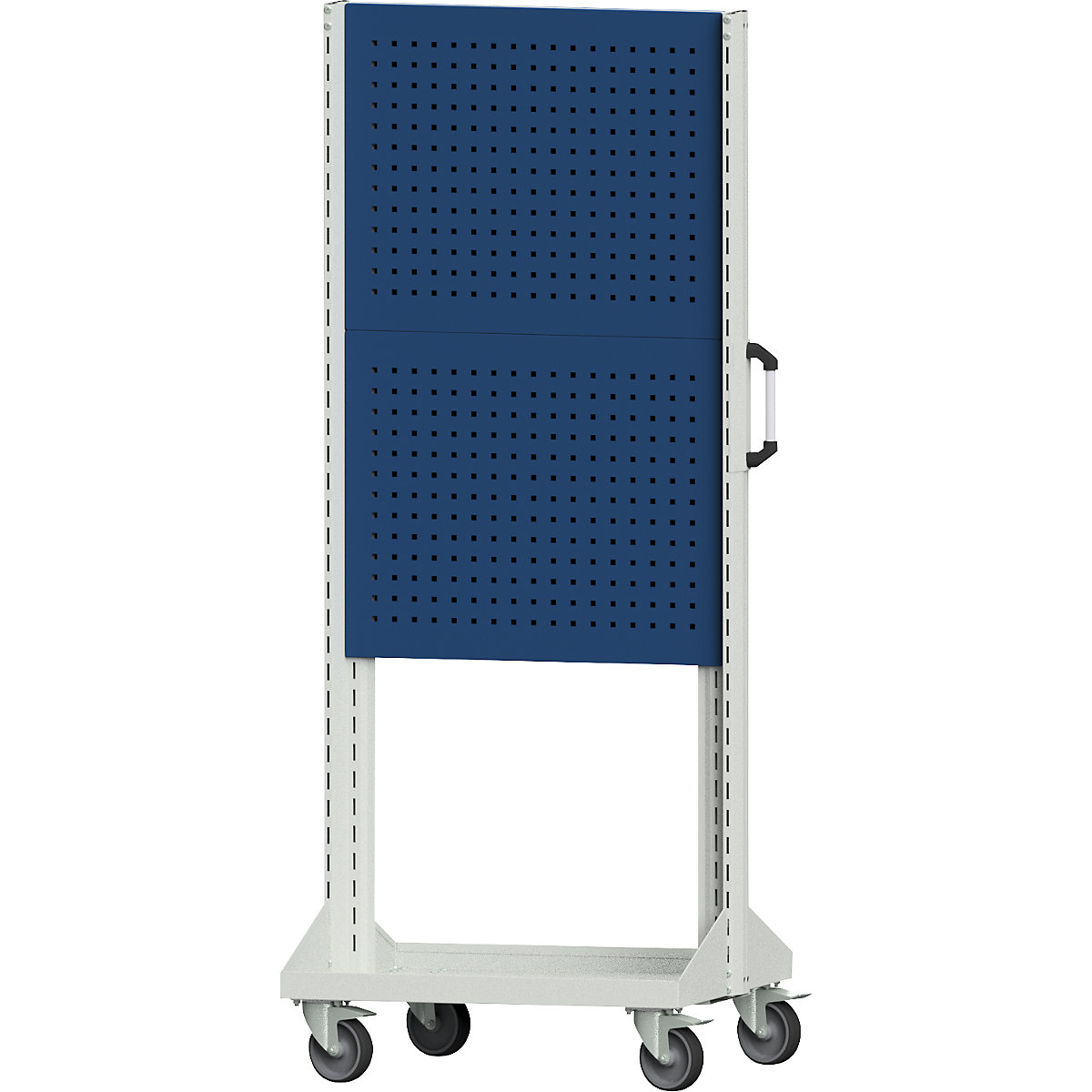 Vozík na nástroje a materiál – ANKE, základní vozík s 2 x 2 děrovanými deskami, délka 800 mm, modrá-5